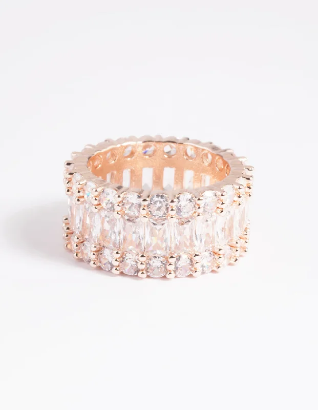 Rings with blue quartz for cool tones -Rose Gold Cubic Zirconia Baguette Ring