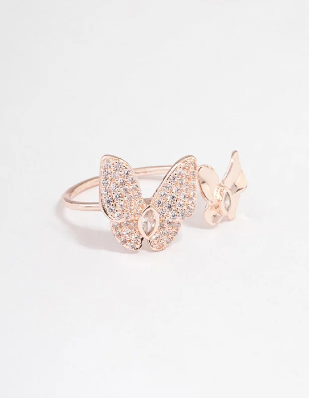 Rings with knot motifs for symbolic love -Rose Gold Glam Butterfly Ring