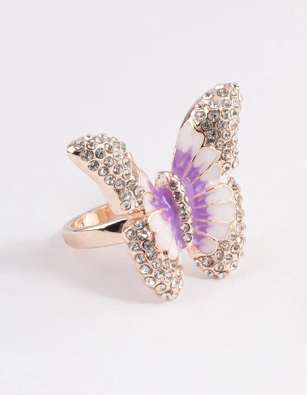 Rings with starburst topaz for radiant beauty -Rose Gold Grand Butterfly Ring