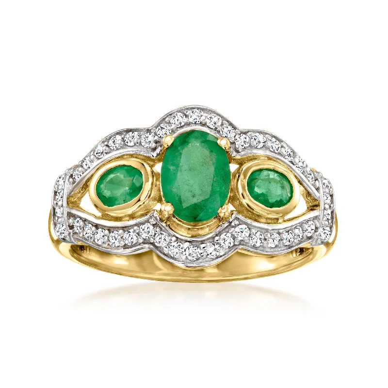 Rings with sleek black agate for edge -Ross-Simons Emerald and . White Zircon Ring in 18kt Gold Over Sterling