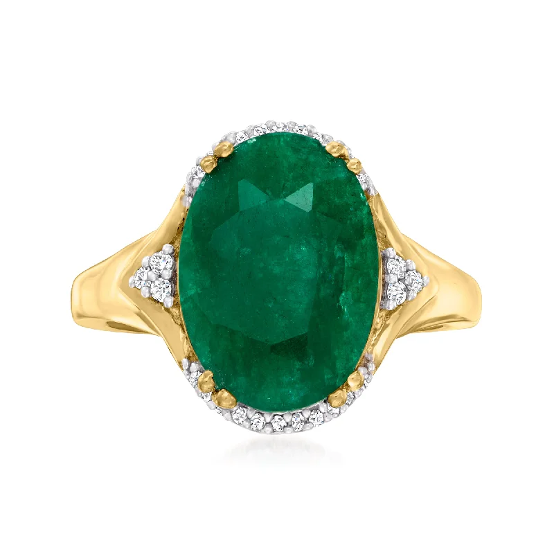 Rings with crescent moon for lunar charm -Ross-Simons Emerald Ring With Diamond Accents in 18kt Gold Over Sterling