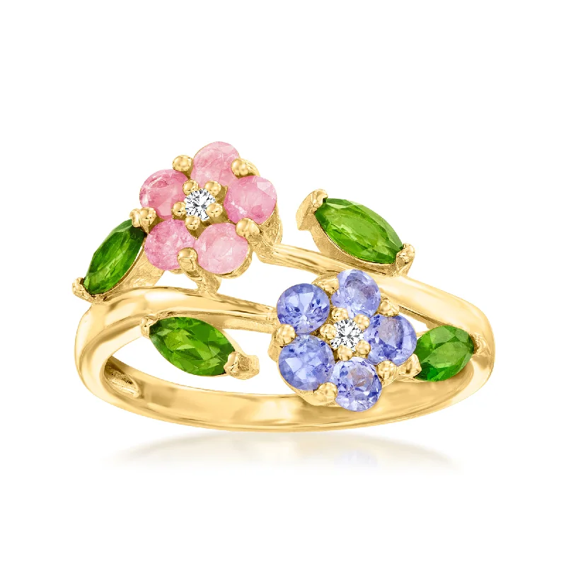 Rings with sunburst citrine for radiant appeal -Ross-Simons Multi-Gem Flower Ring in 18kt Gold Over Sterling