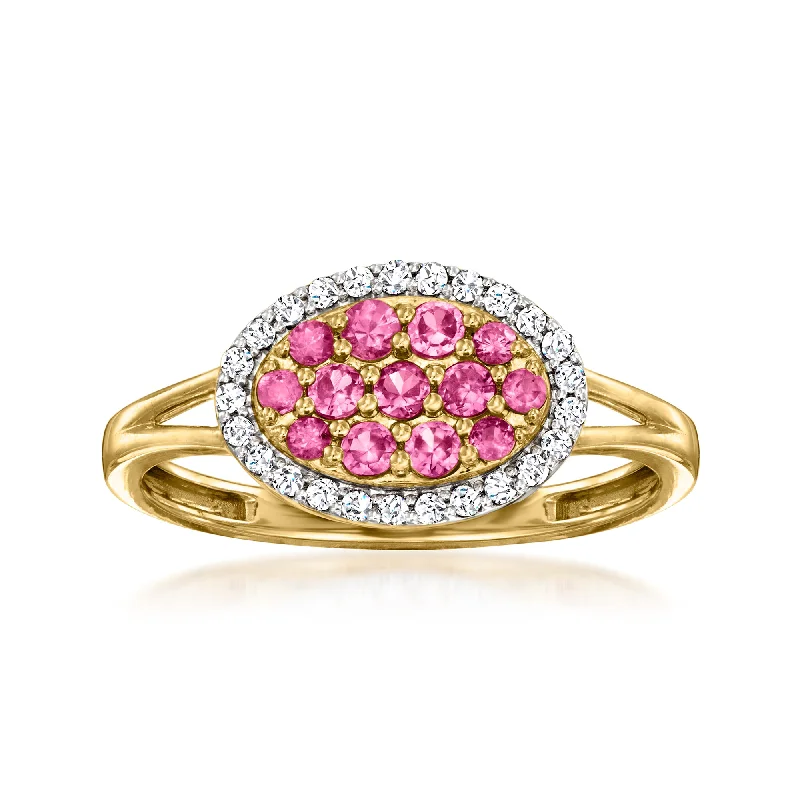 Rings with mandala engravings for spiritual vibe -Ross-Simons Pink Tourmaline and . Diamond Ring in 18kt Gold Over Sterling