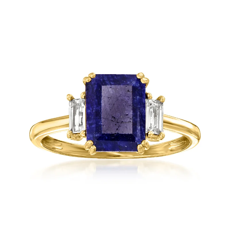 Rings with sunstone gems for fiery sparkle -Ross-Simons Sapphire Ring With . White Topaz in 18kt Gold Over Sterling