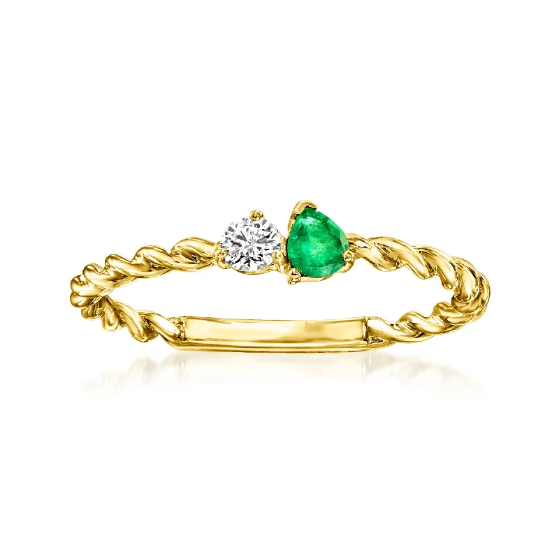 Rings with raw topaz for icy charm -RS Pure by Ross-Simons Emerald and . Diamond Toi Et Moi Twisted Ring in 14kt Yellow Gold