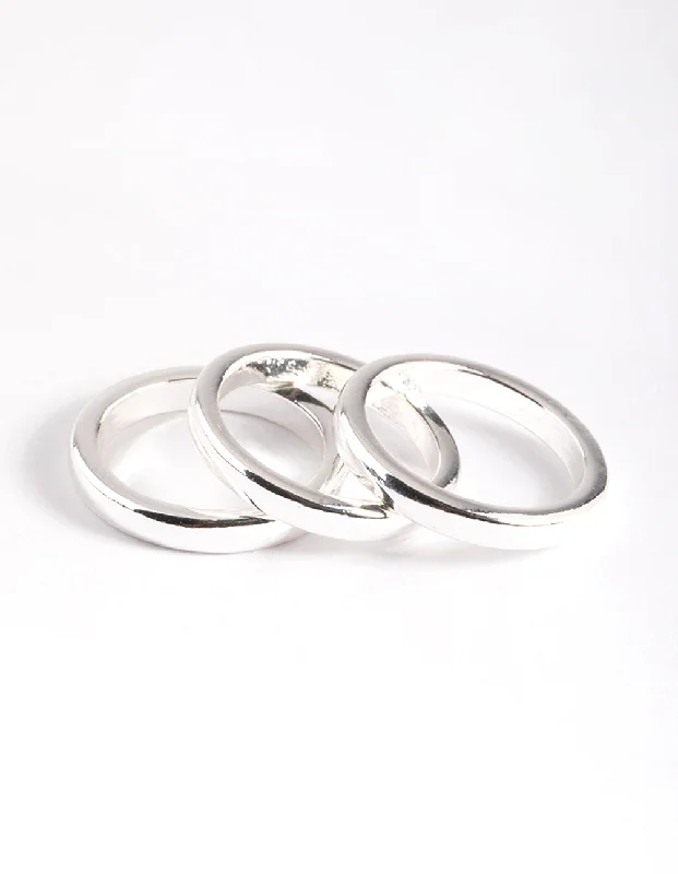 Rings with hexagon-cut stones for trendiness -Silver Plated Triple 3mm Band Ring