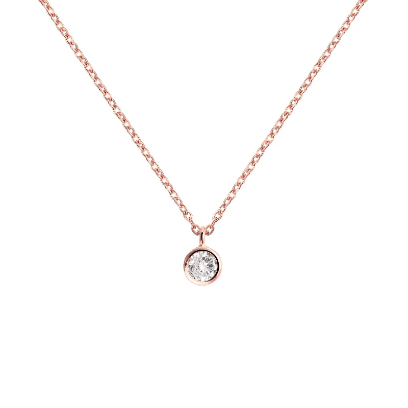 Trendy necklaces and pendants with statement pieces for a bold fashion statement-Single Diamond Rose Gold Necklace