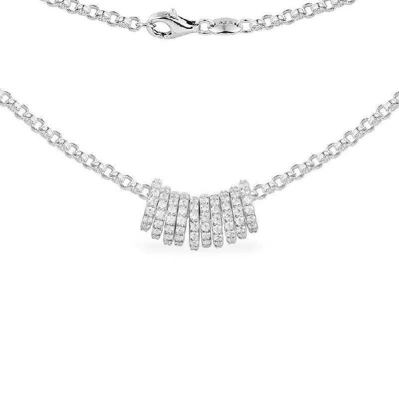 Beautiful necklaces and pendants with layered chains for a fashionable, chic look-Sliding Rings Necklace - White Silver