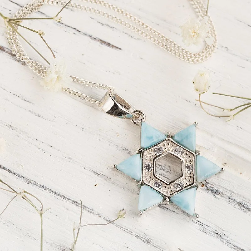 Necklaces and pendants with celestial starburst designs for a radiant look-Star-Shaped Larimar Stone Necklace