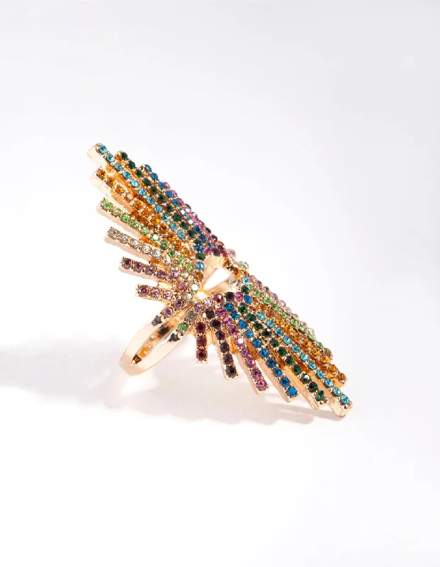 Rings with tourmaline gems for bold hues -Statement Spray Diamante Ring