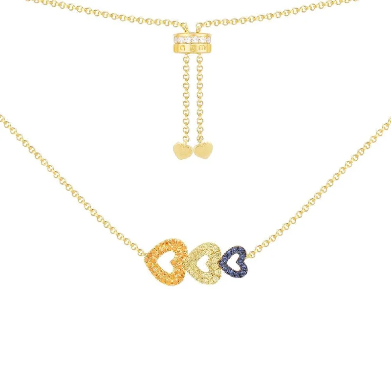 Best necklaces and pendants with matching earrings for a coordinated, elegant look-Triple Heart Adjustable Necklace - Yellow Silver