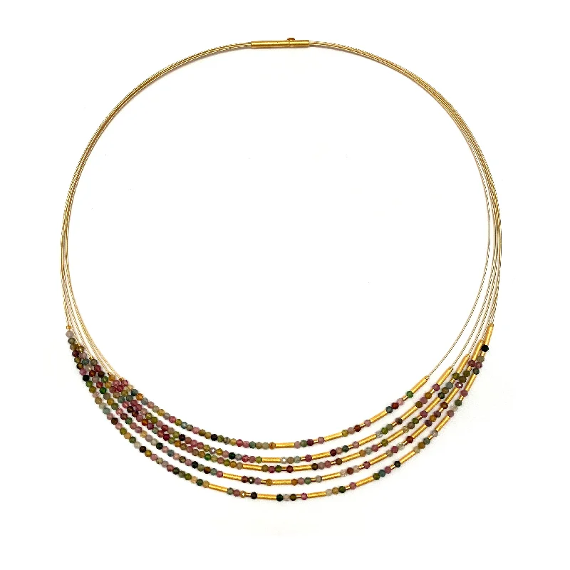 Beautiful necklaces and pendants with diamond halo settings for extra brilliance-Watermelon Tourmaline and Gold Collar Necklace