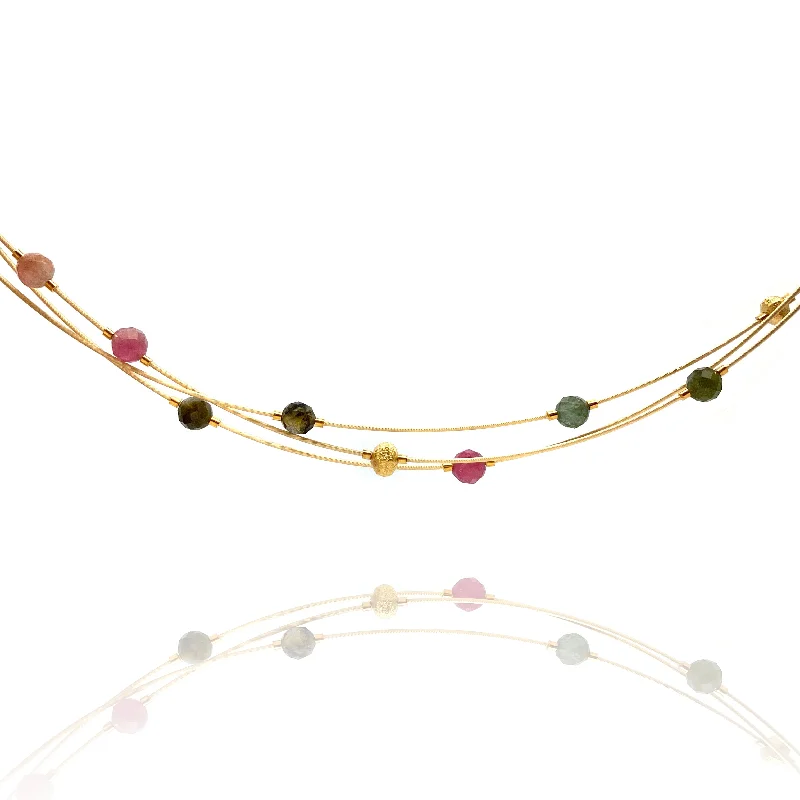 Best necklaces and pendants with butterfly wings for a delicate, graceful style-Watermelon Tourmaline and Gold Petite Collar Necklace