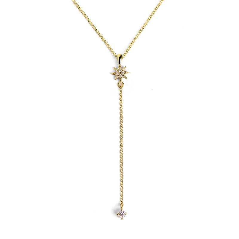 Necklaces and pendants with celestial starburst designs for a radiant look-Y Polar Star Gold Necklace